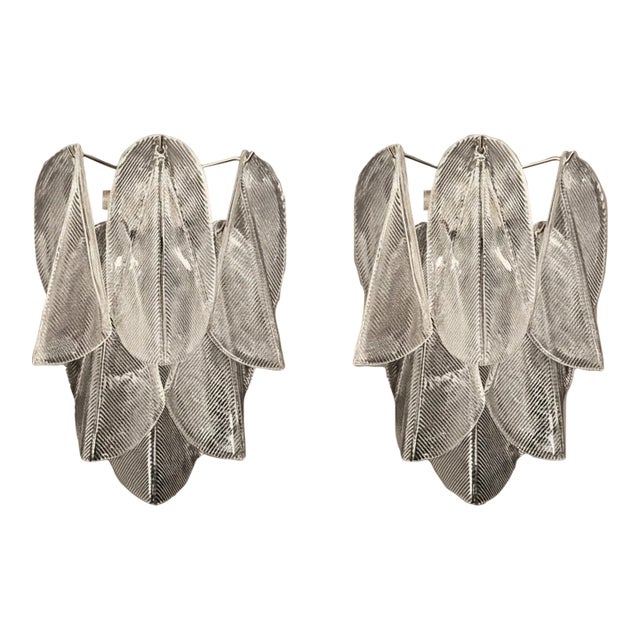 Murano Wall Lights Features Delicate Amber “Rondini” Glass Petals - a Pair For Sale