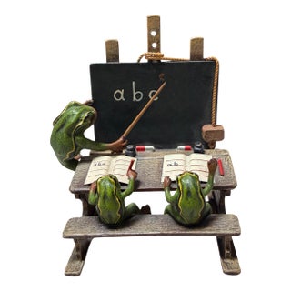 Vienna Cold Painted Bronze Frogs Teaching Sculpture by Franz Bergmann For Sale