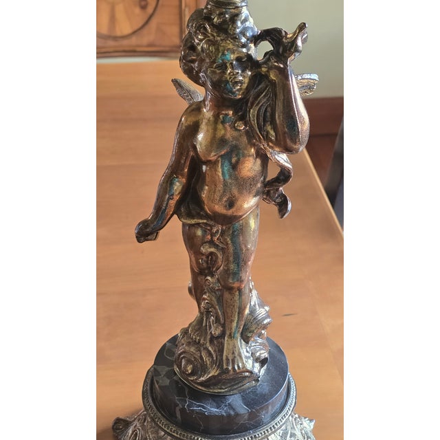 Vintage Brass Cherub Lamp For Sale - Image 13 of 16