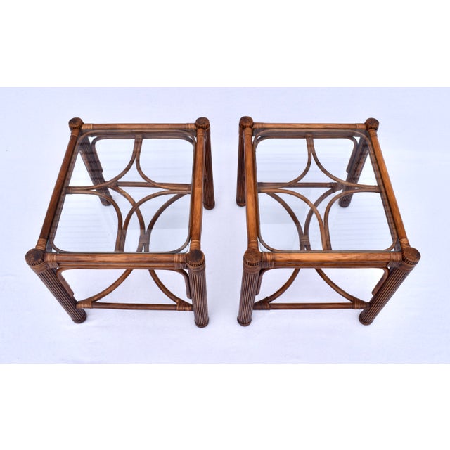 1980s Bamboo Rattan Reed Side Tables, Pair For Sale - Image 5 of 10