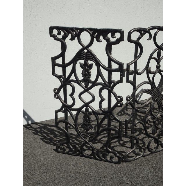 Black Vintage Spanish Style Cast Iron Three Panel Ornate Black Fireplace Screen For Sale - Image 8 of 18