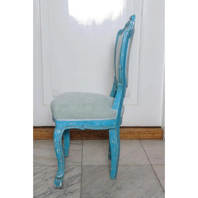 Wood Dining Chairs with Azure Blue Patina, Set of 6 For Sale - Image 7 of 10