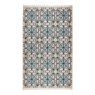 Part & Parcel Goods Wool Star Rug, 8' x 10', Celadon, Navy, Sky Blue and Eggshell For Sale