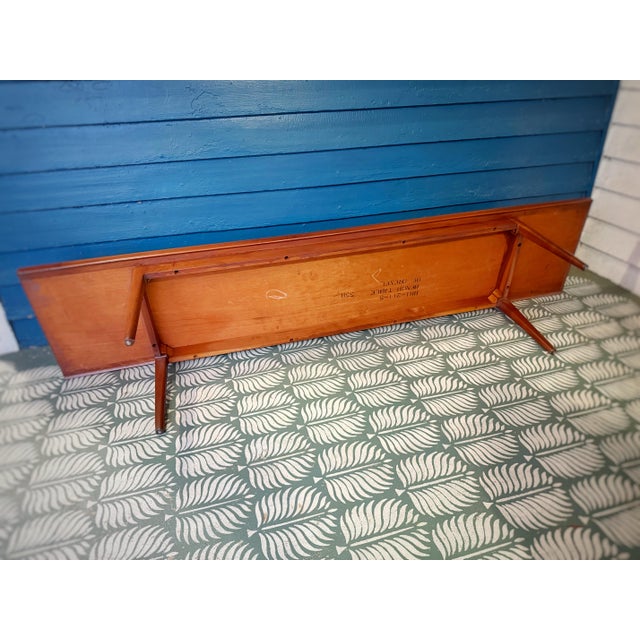Long Drexel Mid-Century Modern Walnut Bench Coffee Table | Danish Modern Entry Bench For Sale - Image 10 of 12