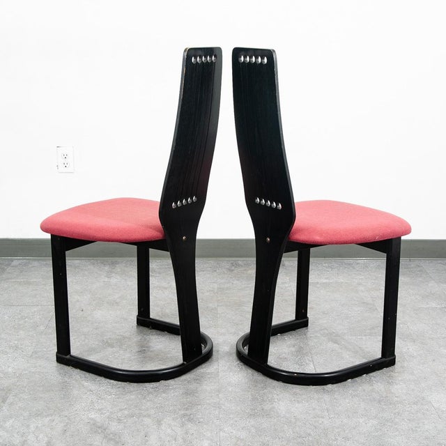 Mid-Century Modern Pair of 1970s Mid Century Danish Modern Dining Chairs 2 Post Modern Black Memphis Ebonized For Sale - Image 3 of 12
