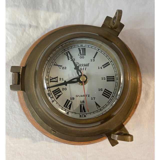 Vintage Passat Ship Clock by Sarreid Metal on Wood Base. For Sale - Image 10 of 13