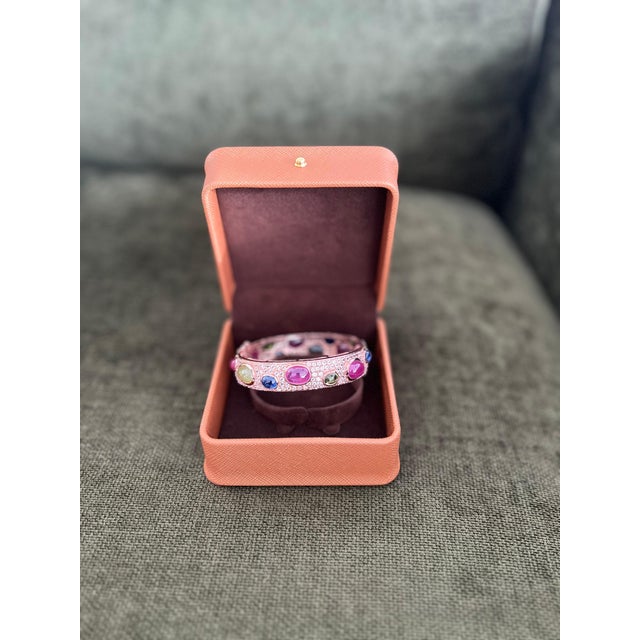 Bochic "Capri" Ruby & Multi Color Gem & Sapphire Bangle Set In 18K Gold & Silver For Sale - Image 9 of 12