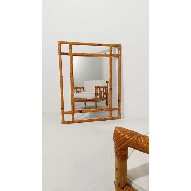 Very Large Vintage Mirror with Geometric Decor in Bamboo Cane and Rattan, Italy, 1970s For Sale - Image 13 of 14