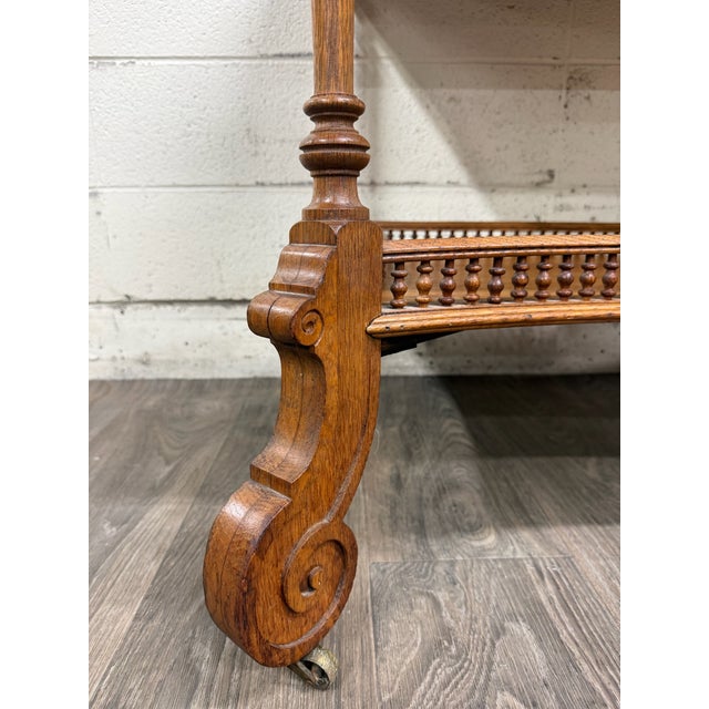 Victorian Antique Victorian Eastlake Solid Oak Hall Table Console Table Library Table For Sale - Image 3 of 17