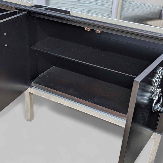 1970s 1970s Hollywood Regency Black Credenza in the Style of Tommi Parzinger, Chrome For Sale - Image 5 of 12