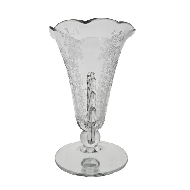 Heisey Lariat Orchid Etched Footed Elegant Glass Vase 7" For Sale - Image 9 of 9