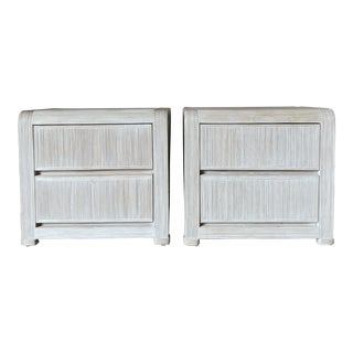 Vintage Coastal Whitewashed Pencil Reed Nightstands - a Pair For Sale