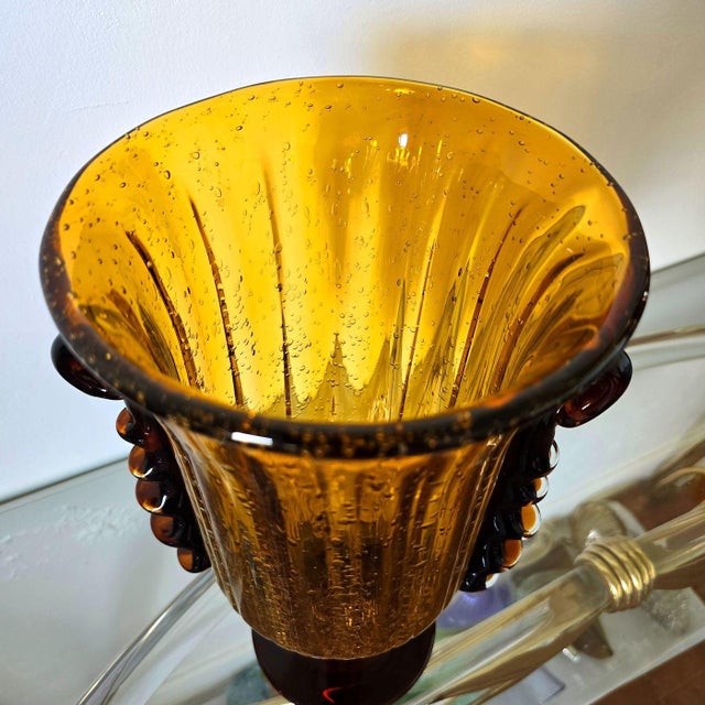 1980s 1980s Pair of Amber Murano Glass Vases, Neoclassical Style For Sale - Image 5 of 10