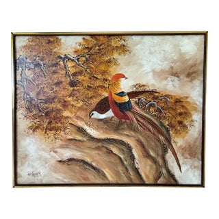 1960s Earlier-Production Lee Reynolds Vanguard Studios Chinoiserie Golden Pheasant Oil Painting For Sale