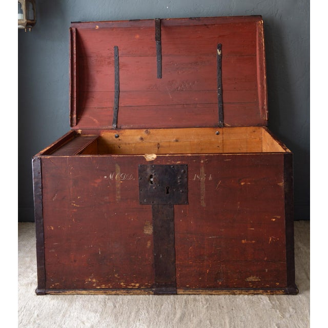 Large 19th Century Domed Immigrant Coffer Trunk Dated Modd 1854 For Sale - Image 14 of 18