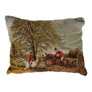 1990s Decorative Embroidered Horses Jumping Pillow For Sale
