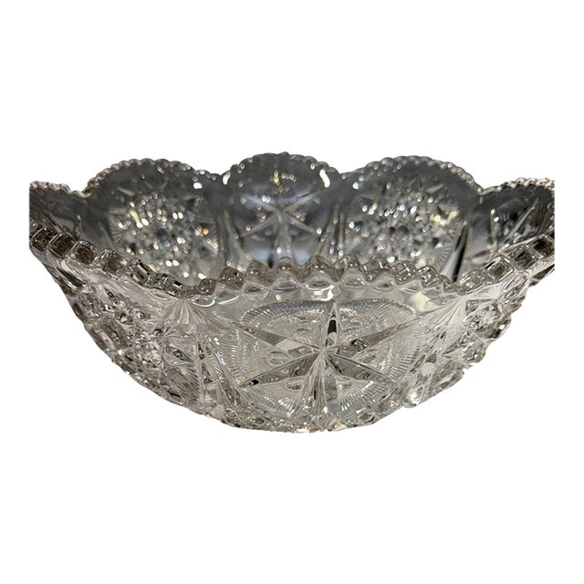 Antique McKee Yutec Clear Eapg Flared Glass Punch Bowl Starburst For Sale