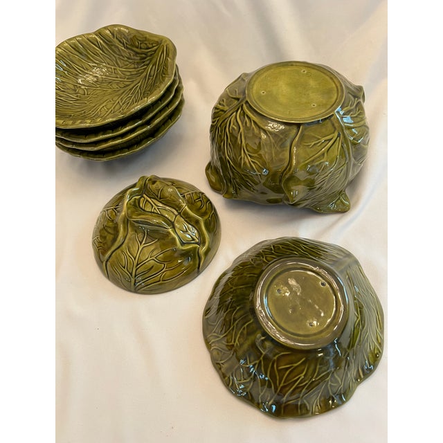 Vintage 1971 Holland Mold Green Cabbage Ware Tureen With Bowls For Sale In Jacksonville, FL - Image 6 of 7
