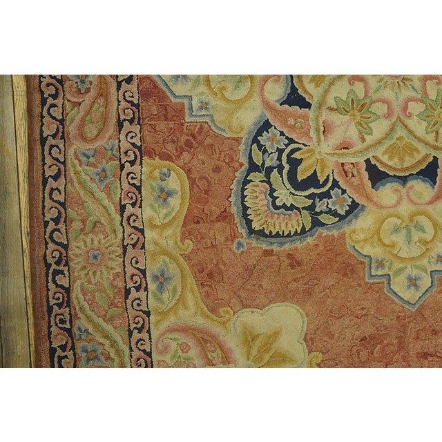 Early 20th Century 1920s Salmon Medallion Folk Art Antique American Hooked Rug 6'0" X 8'0" Handknotted Wool Carpet For Sale - Image 5 of 6