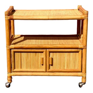 Vintage Coastal Bamboo Bar Cart For Sale