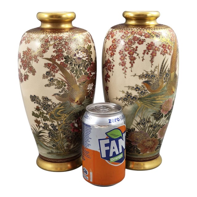 Japanese Early Showa Satsuma Vases by Manpei, Kobe, 1930s, Set of 2 For Sale - Image 11 of 12