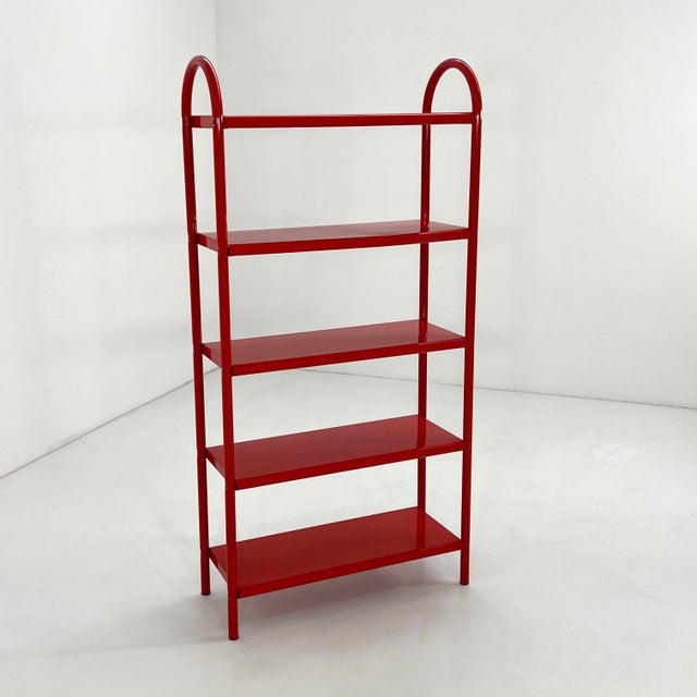 Metal Red Tubular Standing Shelf, 1980s For Sale - Image 7 of 8