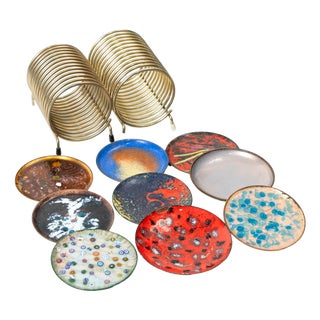 Vintage Enamel Copper Coasters, 1960s, Set of 2 For Sale