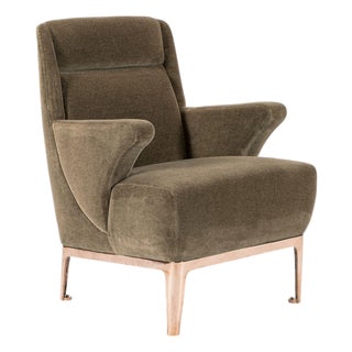 Restored 1940s Art Deco Lounge Chair Mink Mohair, Matching Sofa Available For Sale