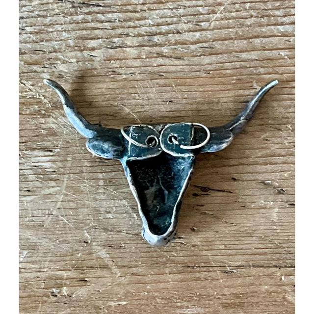 Metal Vintage Antiqued Silver Steer Head Pendant For Sale - Image 7 of 12