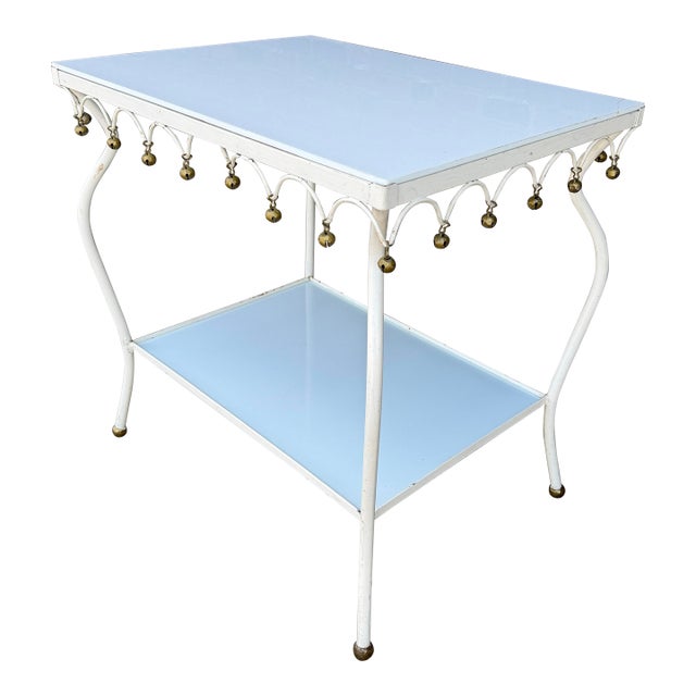 Rare Salterini Patio Side Table Vitro Lite White Glass For Sale