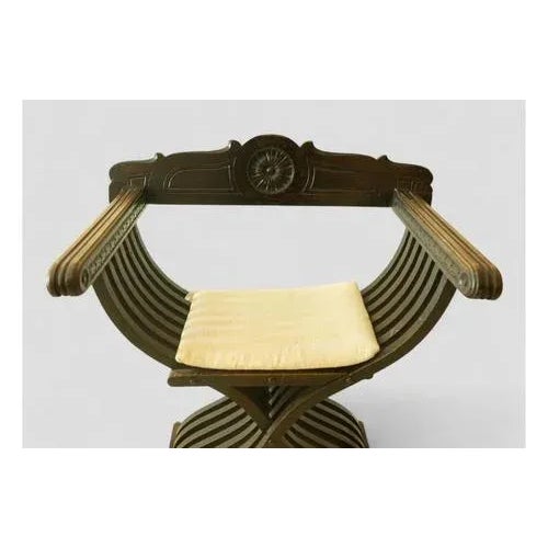 Vintage Savonarola Chair in Dark Wood with Upholstered Seat For Sale - Image 6 of 9