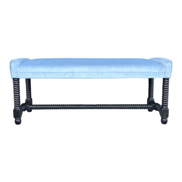 Classic barley twist craftsmanship meets sophisticated modern upholstery in this beautifully restored 1970s bench,...