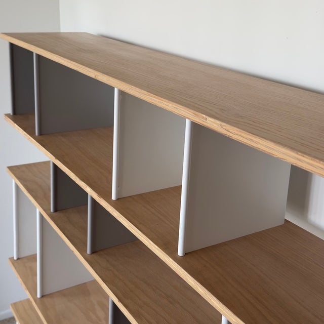 French modernist style shelving unit. Custom built vintage piece.