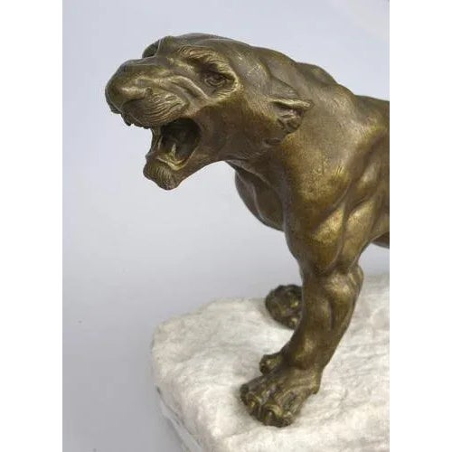 Bronze Figure of Lion on a Marble Base For Sale - Image 3 of 5