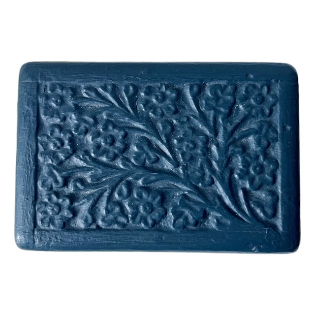 Vintage Indian Hand-Carved Blue Painted Box For Sale