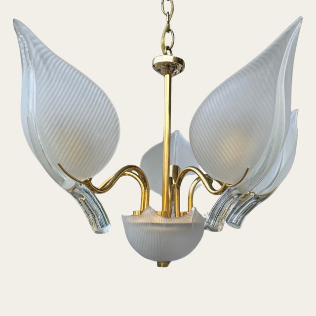 Murano Vintage Italian Murano Glass and Brass Chandelier Sculptural For Sale - Image 4 of 6