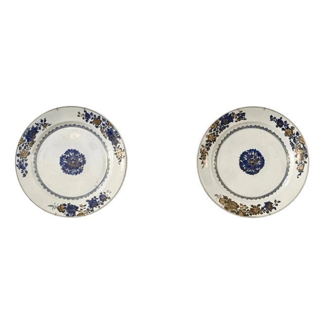 Large 18th Century Chinese Export Porcelain Chargers- Set of 2 For Sale