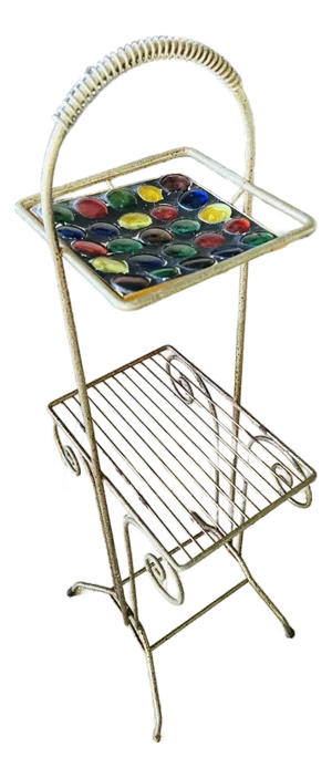 Mid Century Brass Side Table With Colorful Enameled Tray