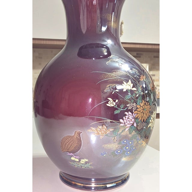 Vintage Japan Vase Gold Trim Pheasant Bird Flowers Bud Vase For Sale - Image 4 of 7