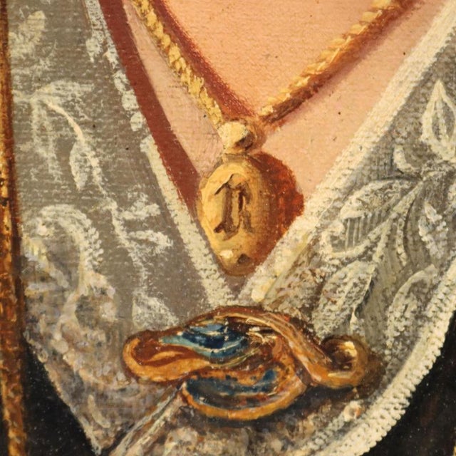 Textile Female Portrait, 19th Century, Oil Painting on Canvas, Framed For Sale - Image 7 of 13