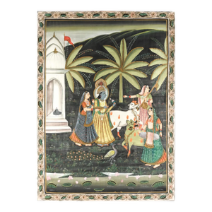 Mid-20th Century Indian Hand-Painted Silk Tapestry