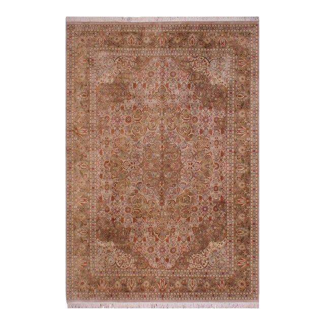 Intricate Pak-Persian Taupe/Green Wool Rug - 9'2'' X 12'3'' For Sale