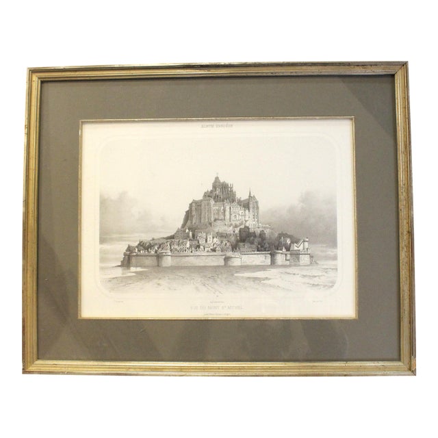 Circa 1900 Vue Du Mont St Michel Lithograph by T. Drake For Sale