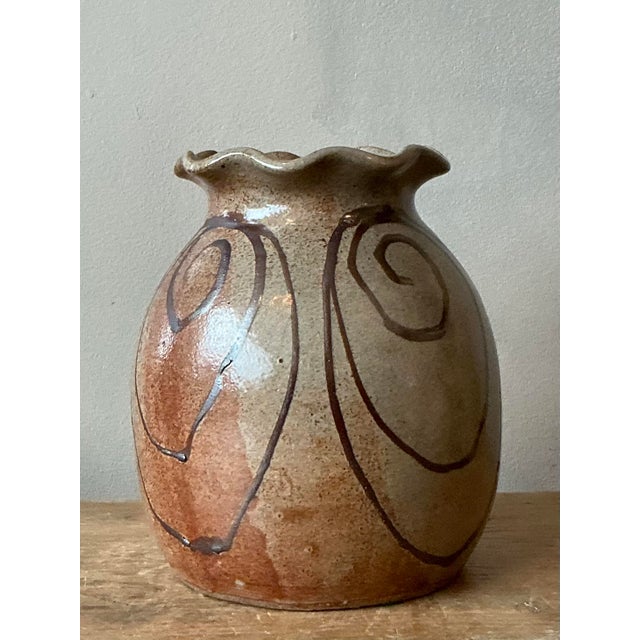 Vintage Boho Original Studio Pottery Ruffle Vase For Sale - Image 4 of 10