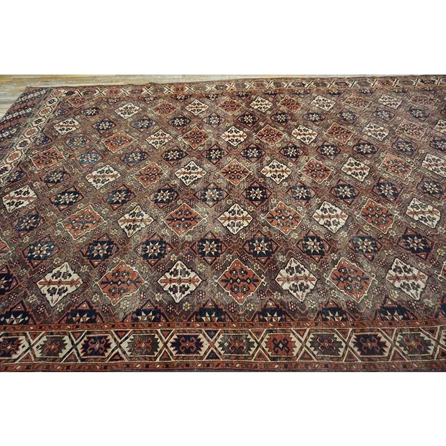 Traditional Special Auburn Brown Ground Color With Multicolor Diamond Pattern Geometric Design Antique Central Asian Chodor Turkmen Rug For Sale - Image 3 of 13