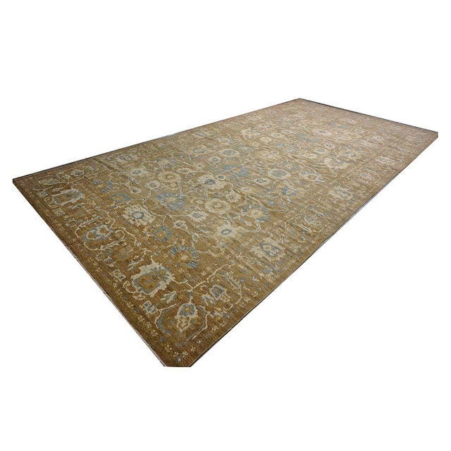 Persian Sultanabad Wool 10 x 20 Taupe, Ivory & Light Blue Handmade Gallery Area Rug #1141324 For Sale - Image 9 of 12