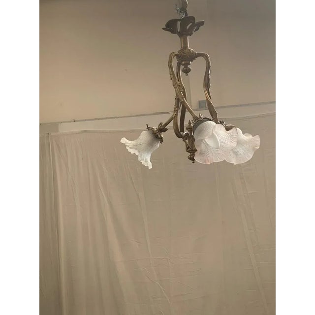 Gold Art Nouveau Bronze Ceiling Lamp For Sale - Image 8 of 8