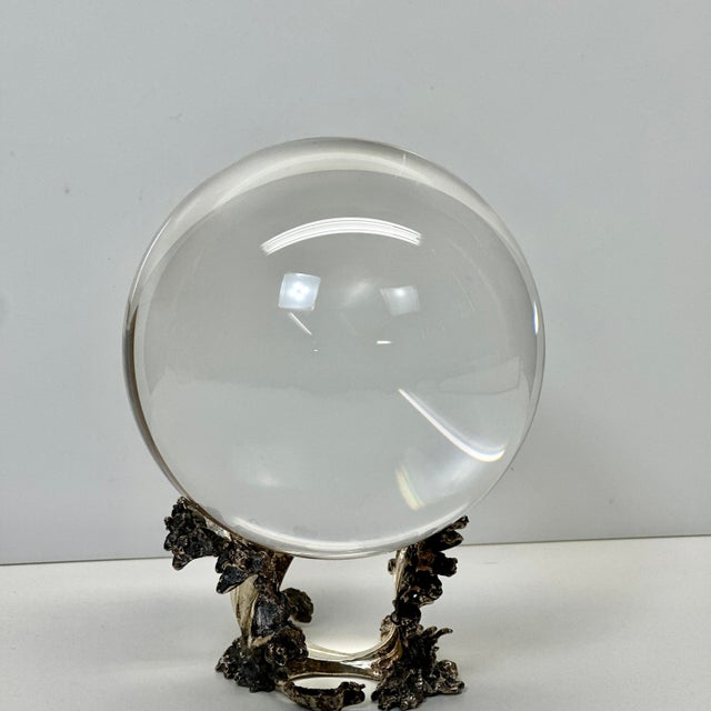 Modern Rare Steuben Crystal Gazing Ball on Sterling Silver Wave Stand #1036 Signed 5.5” For Sale - Image 3 of 15