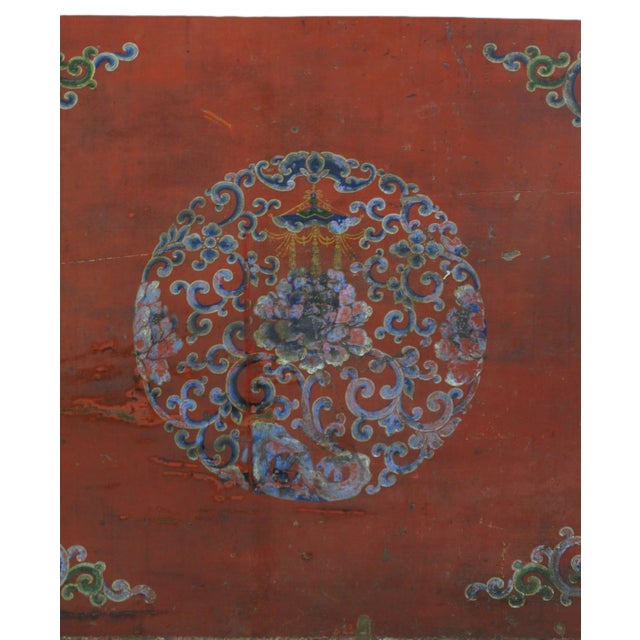 Wood Hand Painted Flower Wreath Antique Gansu Tibetan Cabinet For Sale - Image 7 of 12