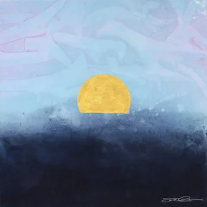 Blue Abstract Artwork - Concrete Sunset Blue I - Contemporary Original Expressionist Landscape Mixed-Media Painting by Jason DeMeo